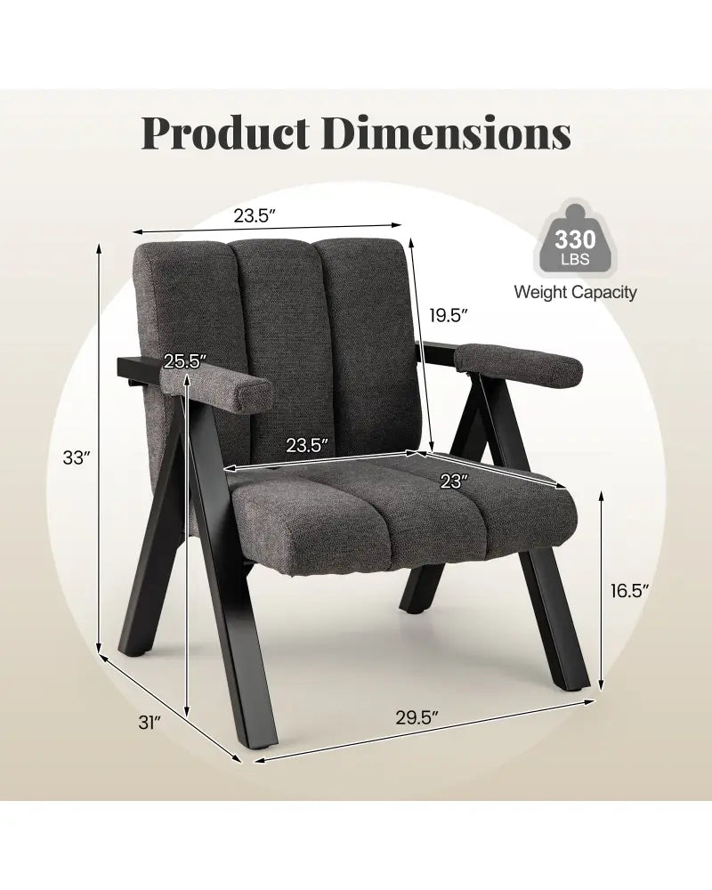 Oversized Accent Chair with Metal Frame and Armrests-Gray - Gray - Accent Chairs