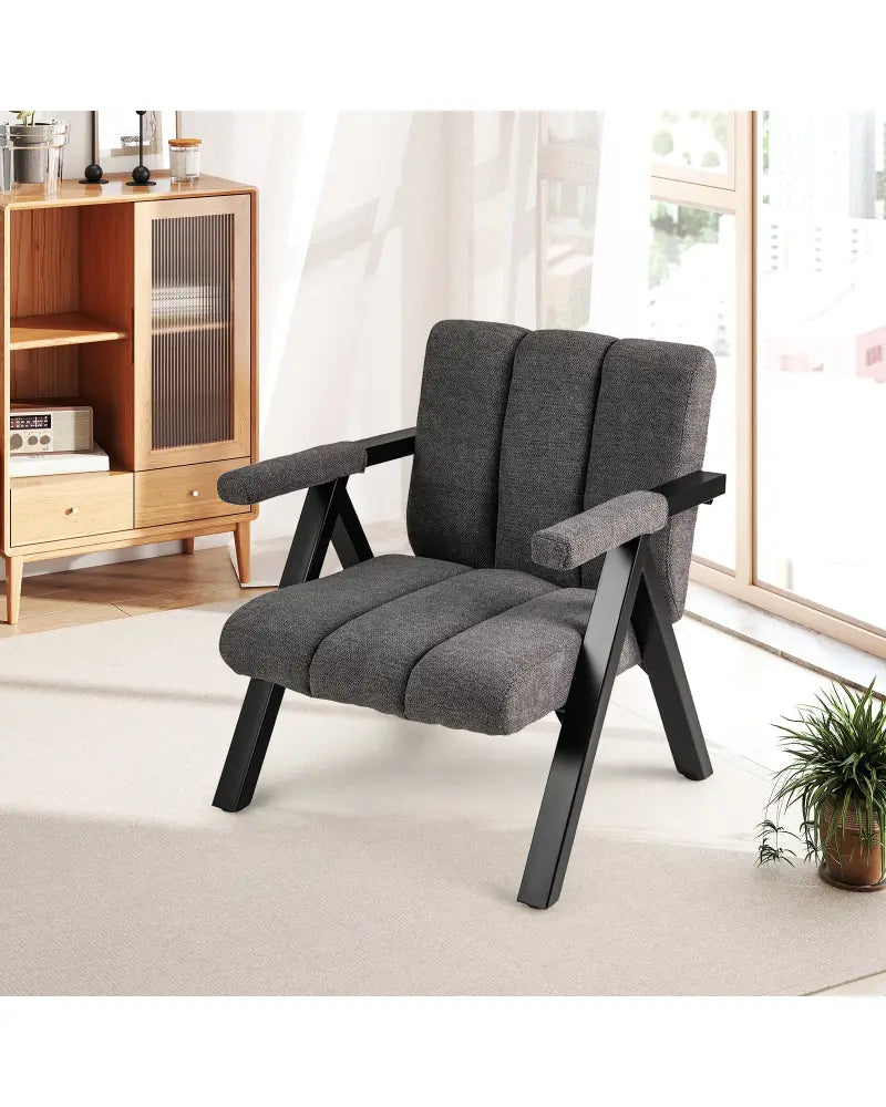 Oversized Accent Chair with Metal Frame and Armrests-Gray - Gray - Accent Chairs