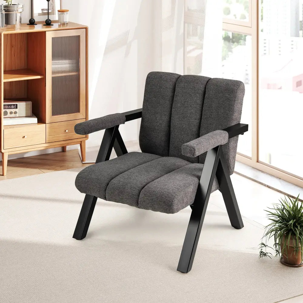 Oversized Accent Chair with Metal Frame and Armrests-Gray - Gray - Accent Chairs