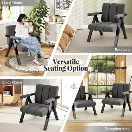 Oversized Accent Chair with Metal Frame and Armrests-Gray - Gray - Accent Chairs