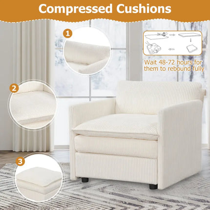 Oversized Accent Chair with Ottoman with Soft Corduroy Cushions-Beige - Beige - Accent Chairs
