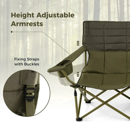 Oversized Camping Chair Folding Loveseat Camping Couch with Cup Holders & Thick Padding-Green - Green - Camping