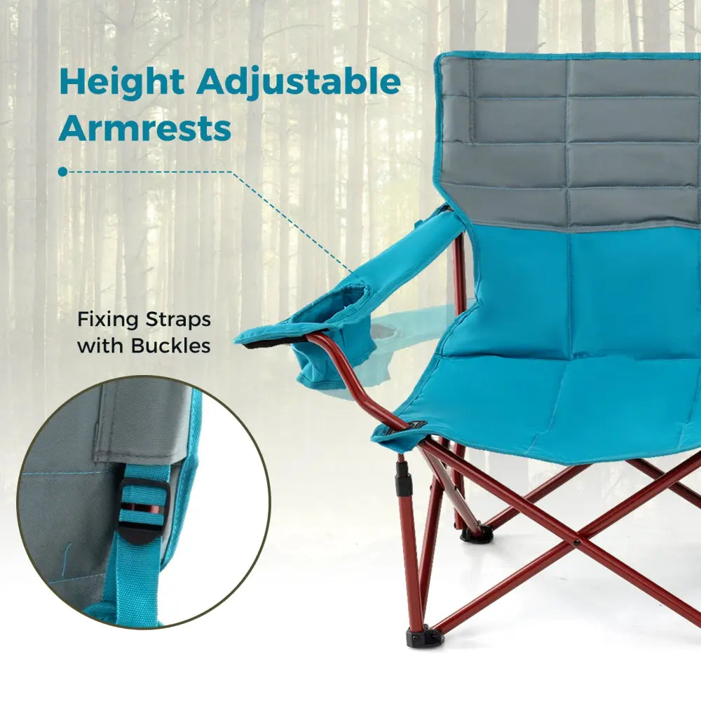 Oversized Camping Chair Folding Loveseat Camping Couch with Cup Holders & Thick Padding-Blue - Blue - Camping Furniture
