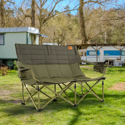 Oversized Camping Chair Folding Loveseat Camping Couch with Cup Holders & Thick Padding-Green - Green - Camping