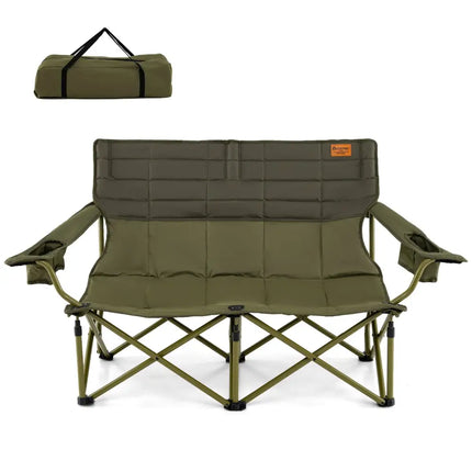 Oversized Camping Chair Folding Loveseat Camping Couch with Cup Holders & Thick Padding-Green - Green - Camping