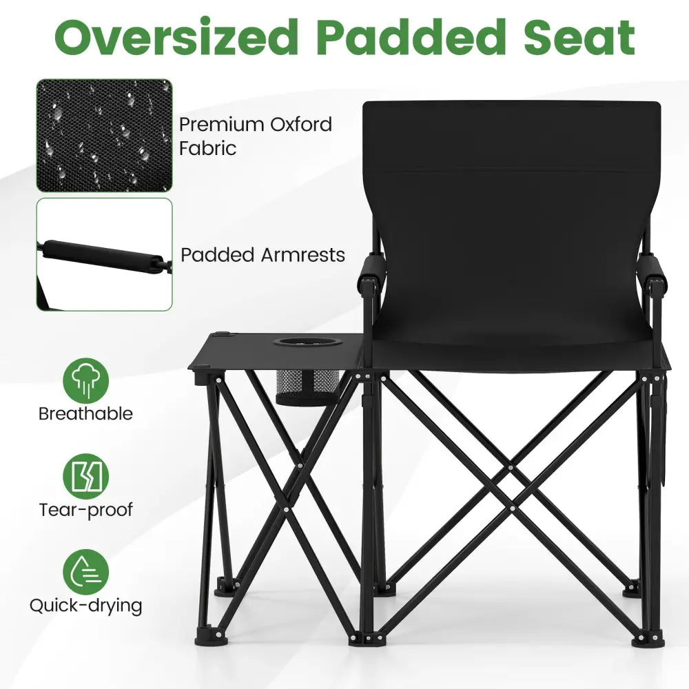 Oversized Camping Chair with Side Table and 2 Storage Pockets-Black - Black - Camping Furniture