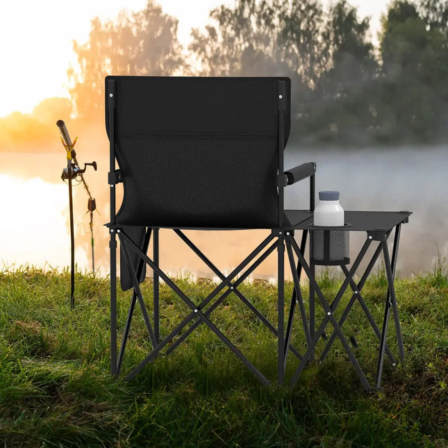 Oversized Camping Chair with Side Table and 2 Storage Pockets-Black - Black - Camping Furniture