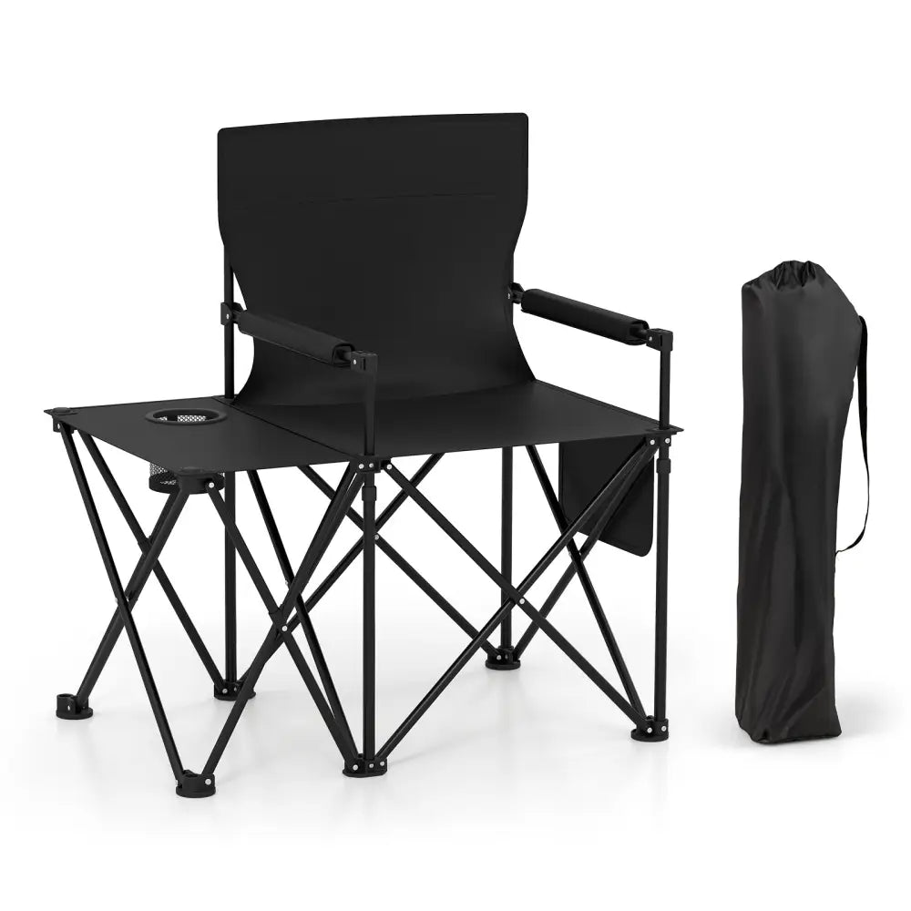 Oversized Camping Chair with Side Table and 2 Storage Pockets-Black - Black - Camping Furniture