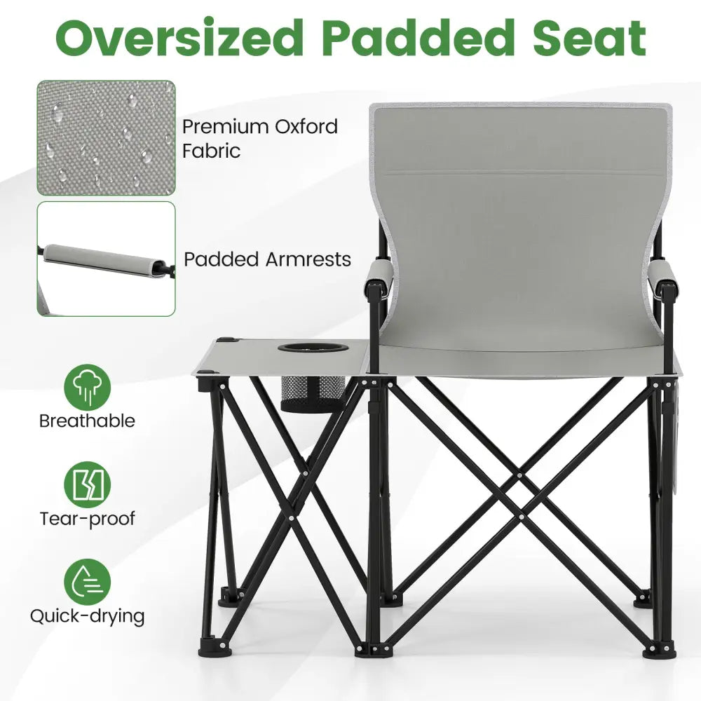 Oversized Camping Chair with Side Table and 2 Storage Pockets-Gray - Gray - Camping Furniture