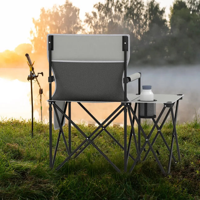Oversized Camping Chair with Side Table and 2 Storage Pockets-Gray - Gray - Camping Furniture