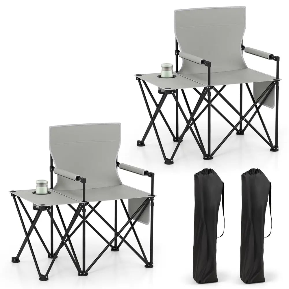 Oversized Camping Chair with Side Table and 2 Storage Pockets-Gray - Gray - Camping Furniture
