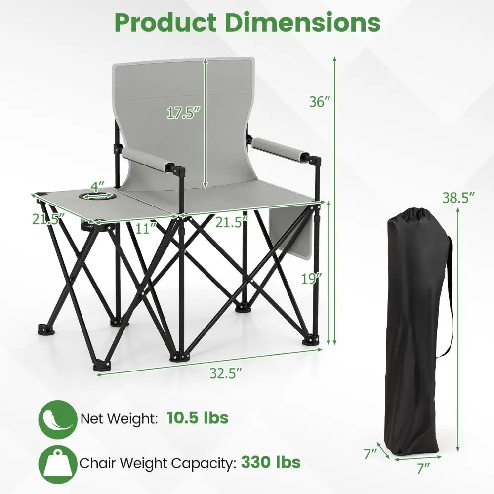 Oversized Camping Chair with Side Table and 2 Storage Pockets-Gray - Gray - Camping Furniture
