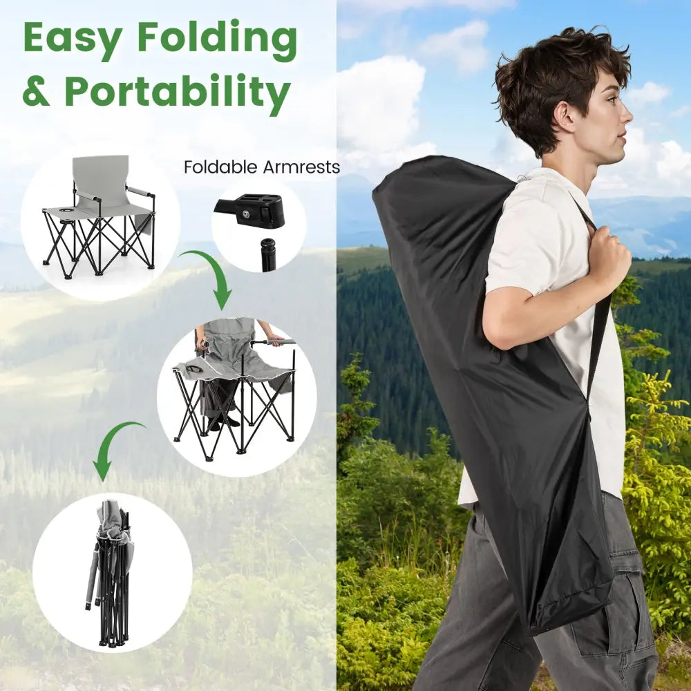 Oversized Camping Chair with Side Table and 2 Storage Pockets-Gray - Gray - Camping Furniture