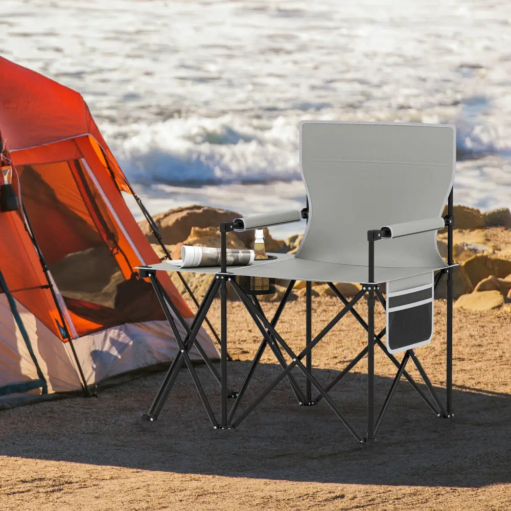 Oversized Camping Chair with Side Table and 2 Storage Pockets-Gray - Gray - Camping Furniture