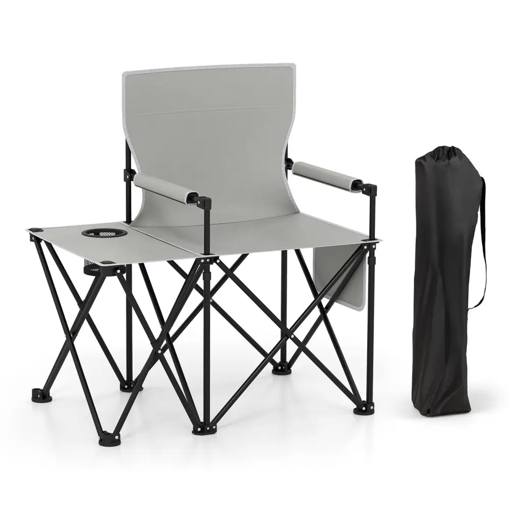 Oversized Camping Chair with Side Table and 2 Storage Pockets-Gray - Gray - Camping Furniture