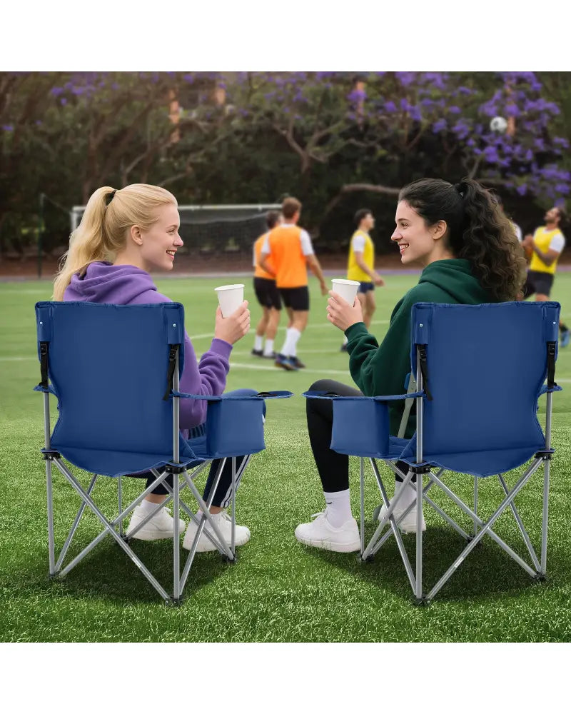 Oversized Camping Chairs Outdoor Folding Chair with Cooler Pouch and Cup Holder-Navy - Navy - Camping Furniture