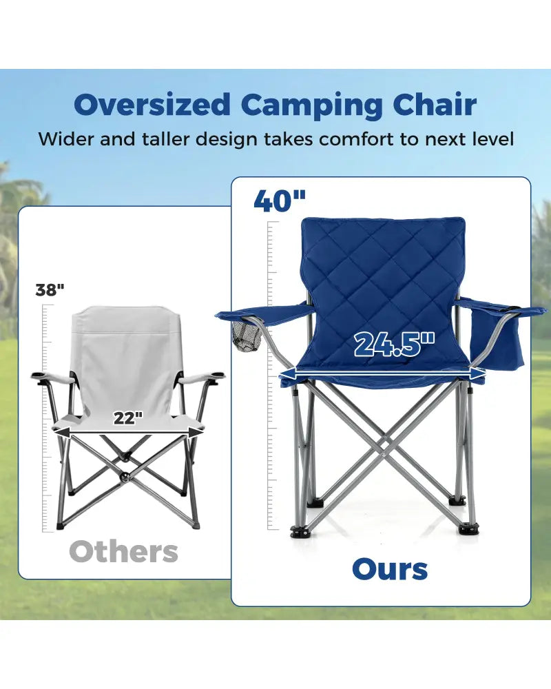 Oversized Camping Chairs Outdoor Folding Chair with Cooler Pouch and Cup Holder-Navy - Navy - Camping Furniture