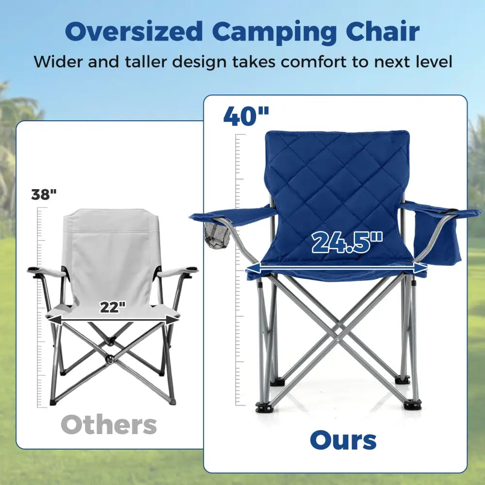 Oversized Camping Chairs Outdoor Folding Chair with Cooler Pouch and Cup Holder-Navy - Navy - Camping Furniture