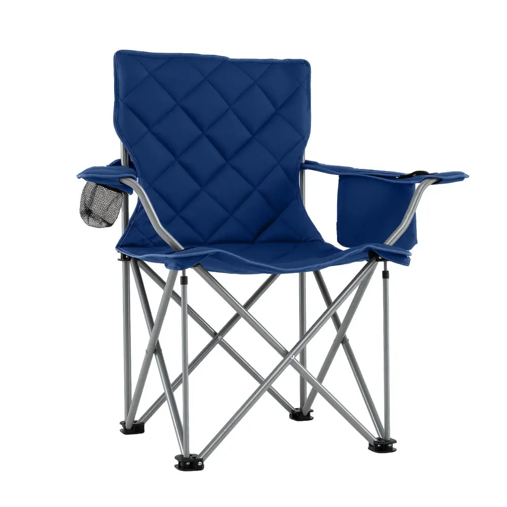 Oversized Camping Chairs Outdoor Folding Chair with Cooler Pouch and Cup Holder-Navy - Navy - Camping Furniture