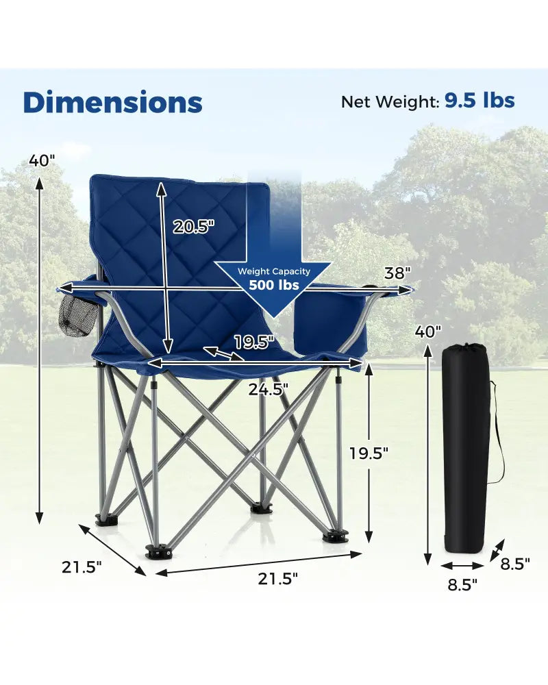 Oversized Camping Chairs Outdoor Folding Chair with Cooler Pouch and Cup Holder-Navy - Navy - Camping Furniture