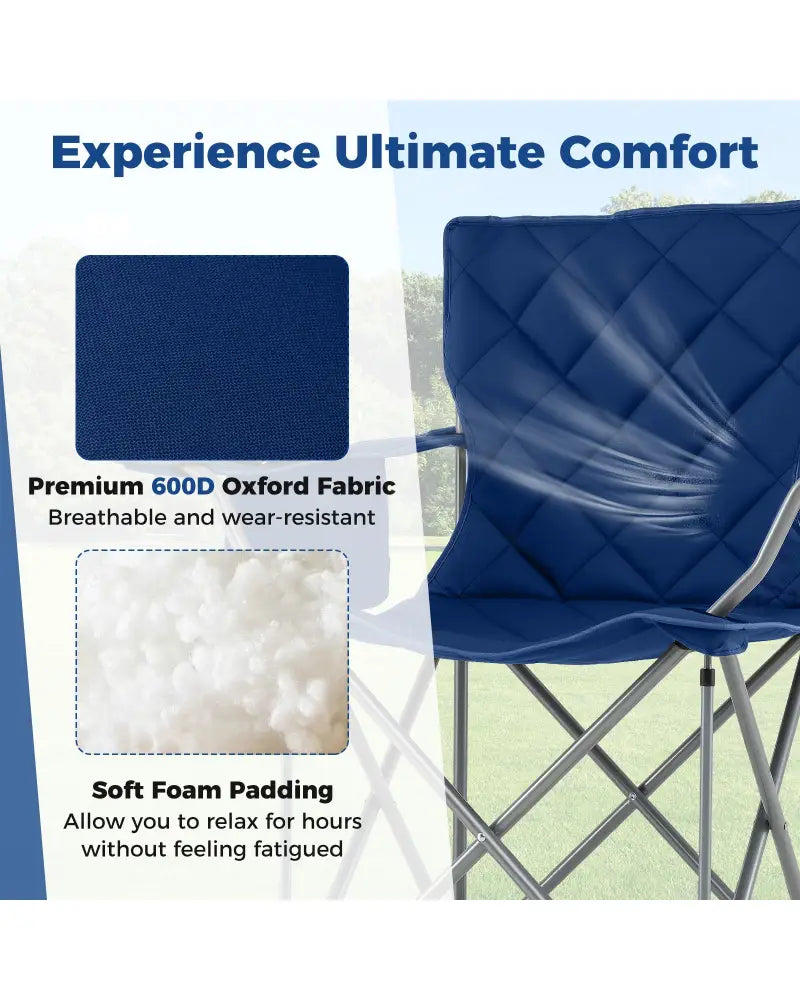 Oversized Camping Chairs Outdoor Folding Chair with Cooler Pouch and Cup Holder-Navy - Navy - Camping Furniture