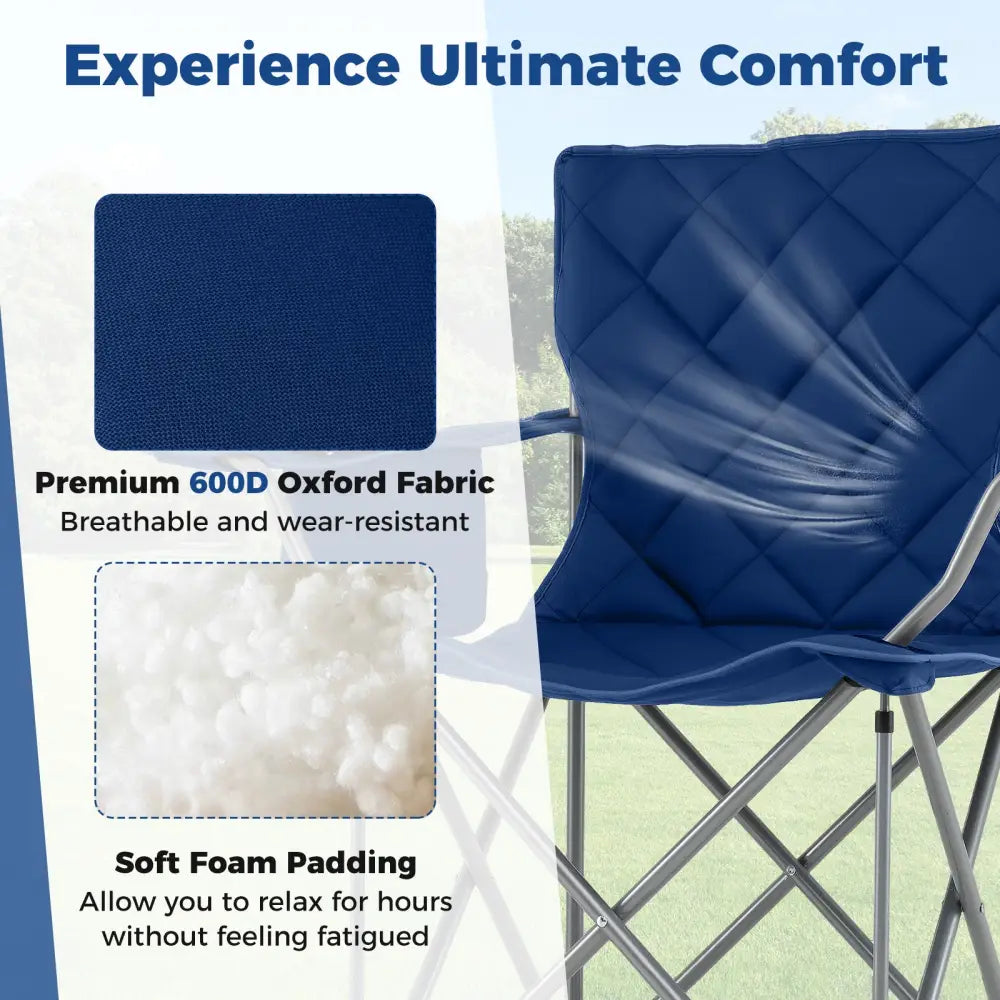 Oversized Camping Chairs Outdoor Folding Chair with Cooler Pouch and Cup Holder-Navy - Navy - Camping Furniture