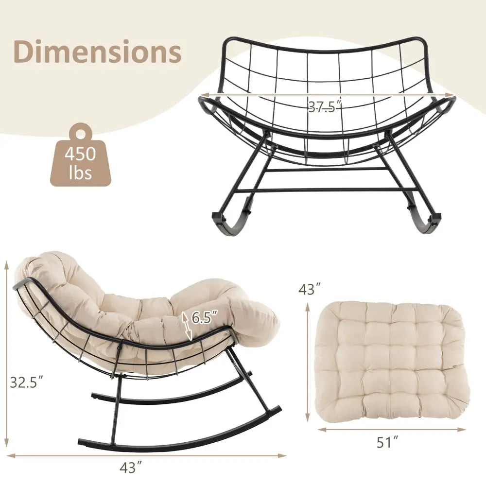 Oversized Egg Papasan Chair with Padded Cushion for Porch-Beige - Beige - Patio Rocking Chairs & Gliders