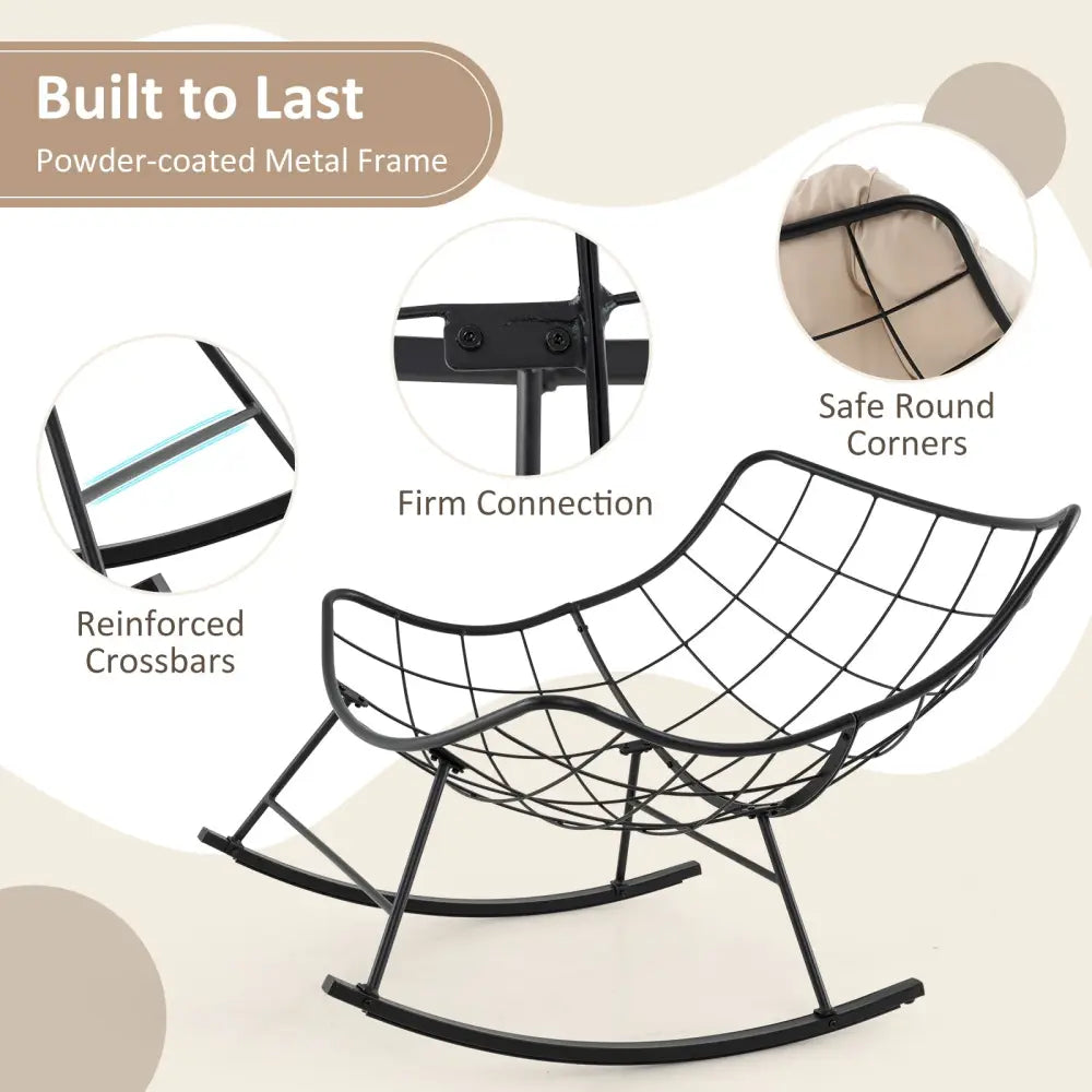 Oversized Egg Papasan Chair with Padded Cushion for Porch-Beige - Beige - Patio Rocking Chairs & Gliders
