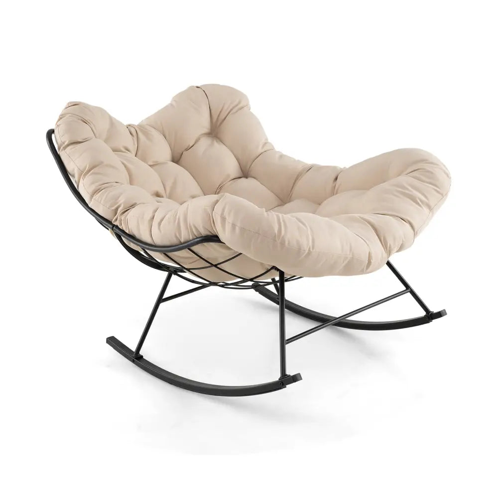 Oversized Egg Papasan Chair with Padded Cushion for Porch-Beige - Beige - Patio Rocking Chairs & Gliders