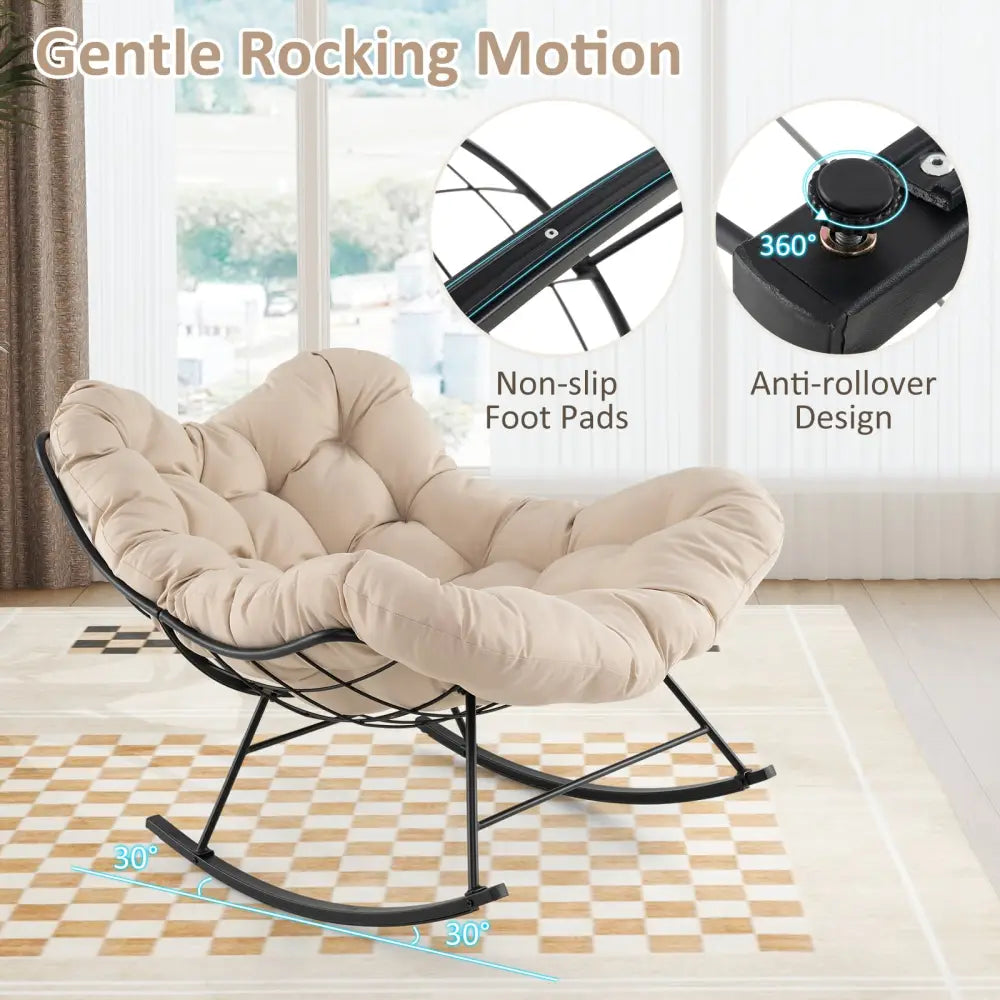 Oversized Egg Papasan Chair with Padded Cushion for Porch-Beige - Beige - Patio Rocking Chairs & Gliders