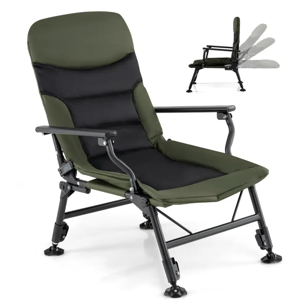 Oversized Foldable Fishing Chair for Adults with Armrest-Green - Green - Camping Furniture