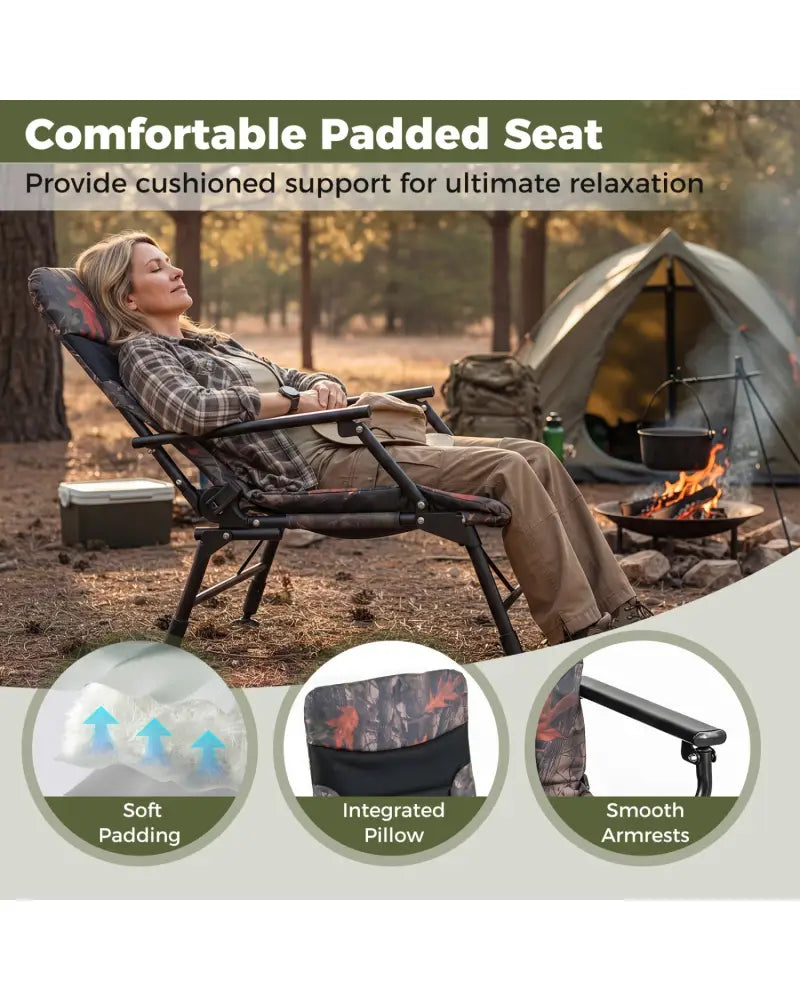 Oversized Foldable Fishing Chair for Adults with Armrest-Multicolor - Multicolor - Camping Furniture