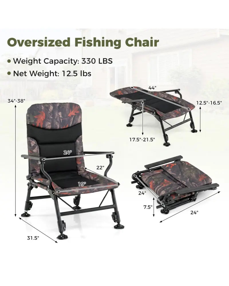 Oversized Foldable Fishing Chair for Adults with Armrest-Multicolor - Multicolor - Camping Furniture