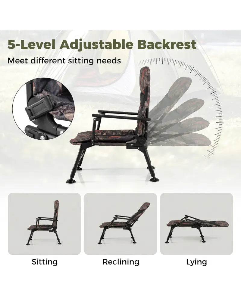 Oversized Foldable Fishing Chair for Adults with Armrest-Multicolor - Multicolor - Camping Furniture