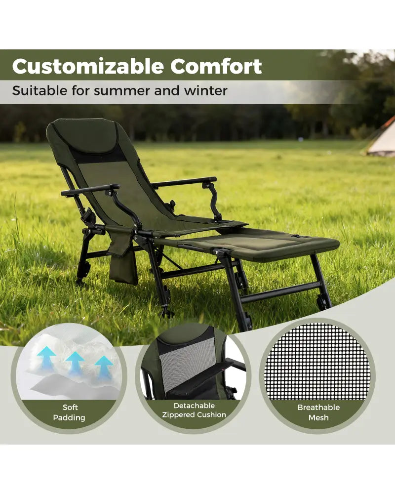Oversized Foldable Fishing Chair with Detachable Footrest-Green - Green - Camping Furniture