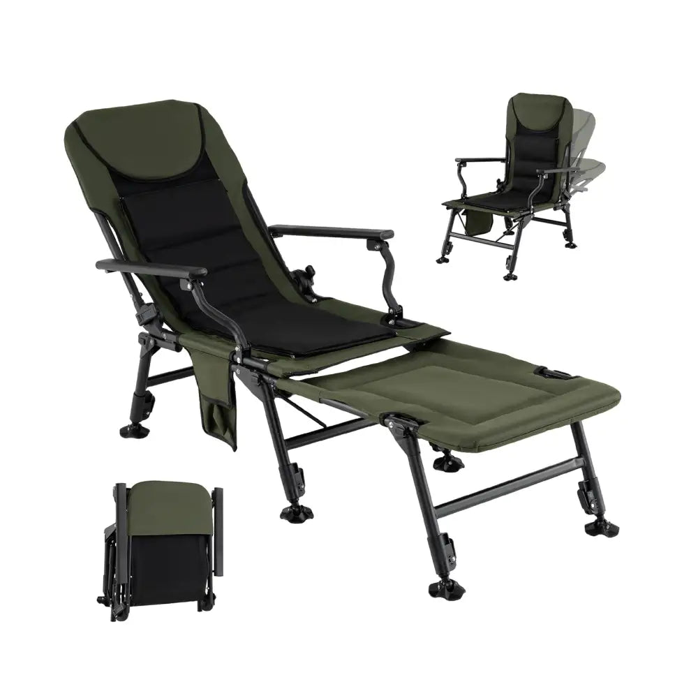 Oversized Foldable Fishing Chair with Detachable Footrest-Green - Green - Camping Furniture