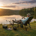 Oversized Foldable Fishing Chair with Detachable Footrest-Green - Green - Camping Furniture