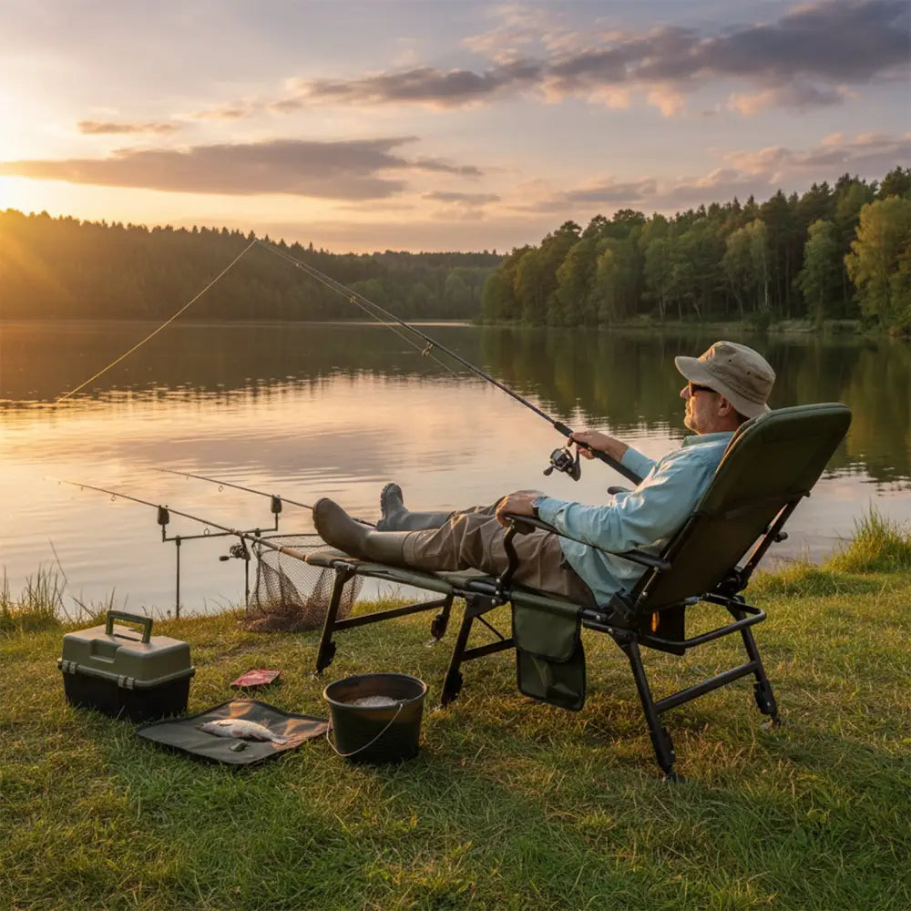 Oversized Foldable Fishing Chair with Detachable Footrest-Green - Green - Camping Furniture