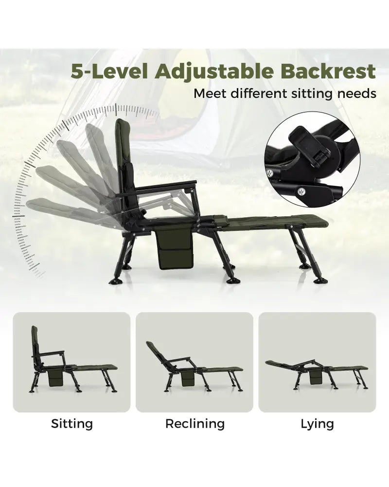 Oversized Foldable Fishing Chair with Detachable Footrest-Green - Green - Camping Furniture