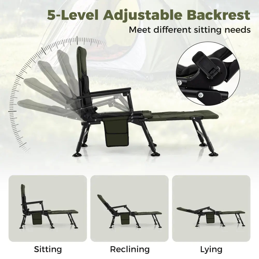 Oversized Foldable Fishing Chair with Detachable Footrest-Green - Green - Camping Furniture
