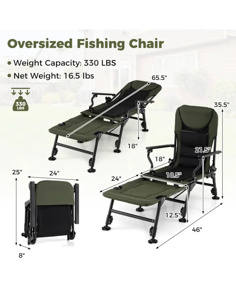 Oversized Foldable Fishing Chair with Detachable Footrest-Green - Green - Camping Furniture