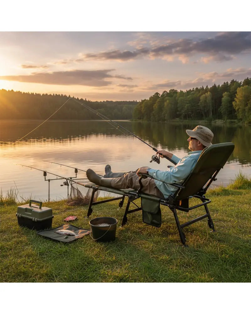 Oversized Foldable Fishing Chair with Detachable Footrest-Green - Green - Camping Furniture