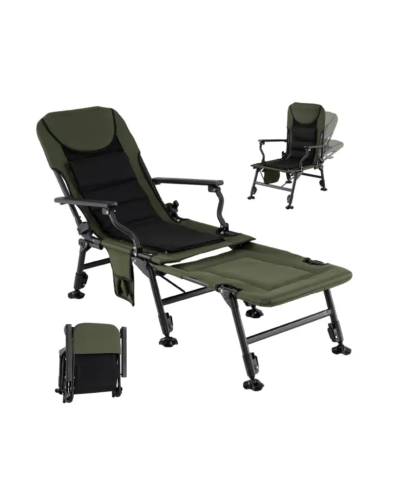 Oversized Foldable Fishing Chair with Detachable Footrest-Green - Green - Camping Furniture