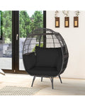 Oversized Indoor Wicker Egg Chair with Sturdy Metal Frame for Patio-Black - Black - Outdoor Chaise Lounges