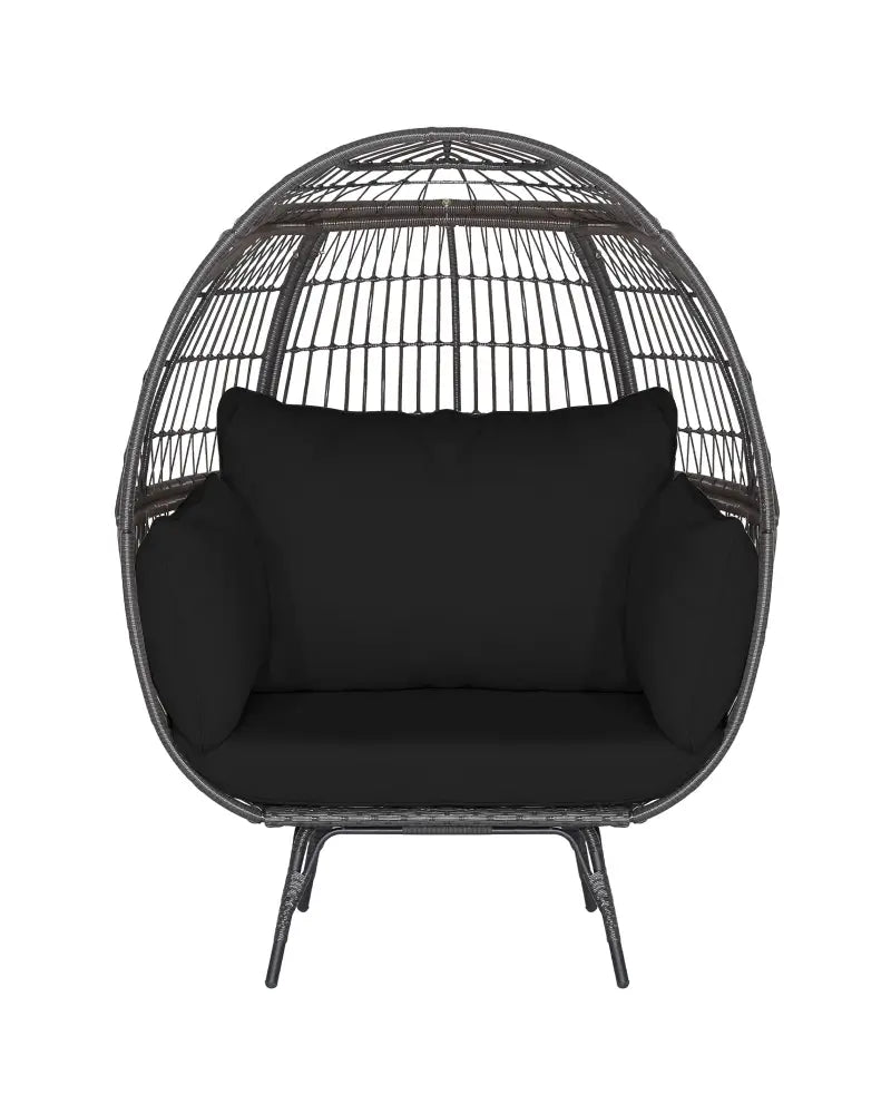 Oversized Indoor Wicker Egg Chair with Sturdy Metal Frame for Patio-Black - Black - Outdoor Chaise Lounges