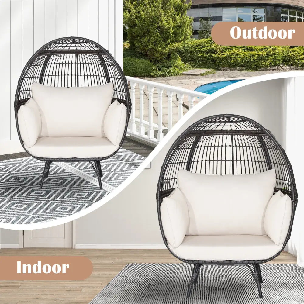 Oversized Patio Rattan Egg Lounge Chair with 4 Cushions-Brown - Brown - Outdoor Chaise Lounges