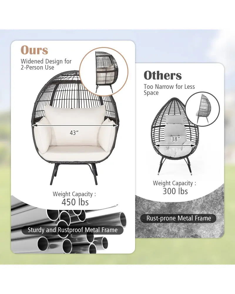 Oversized Patio Rattan Egg Lounge Chair with 4 Cushions-Brown - Brown - Outdoor Chaise Lounges