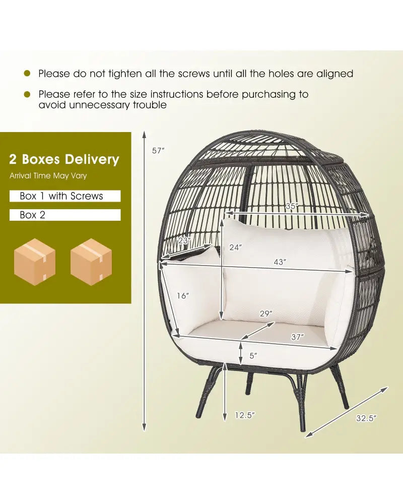 Oversized Patio Rattan Egg Lounge Chair with 4 Cushions-Brown - Brown - Outdoor Chaise Lounges