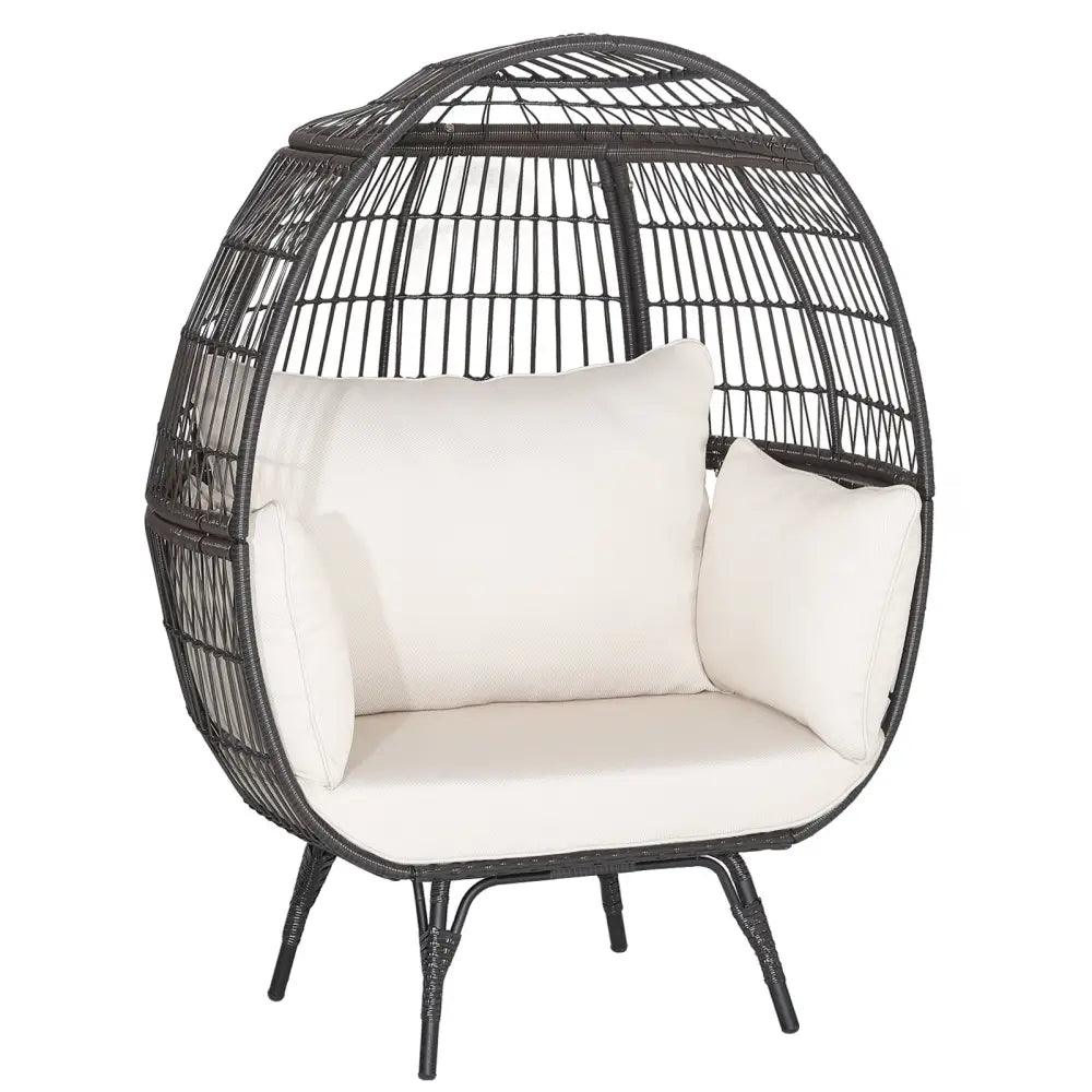 Oversized Patio Rattan Egg Lounge Chair with 4 Cushions-Brown - Brown - Outdoor Chaise Lounges