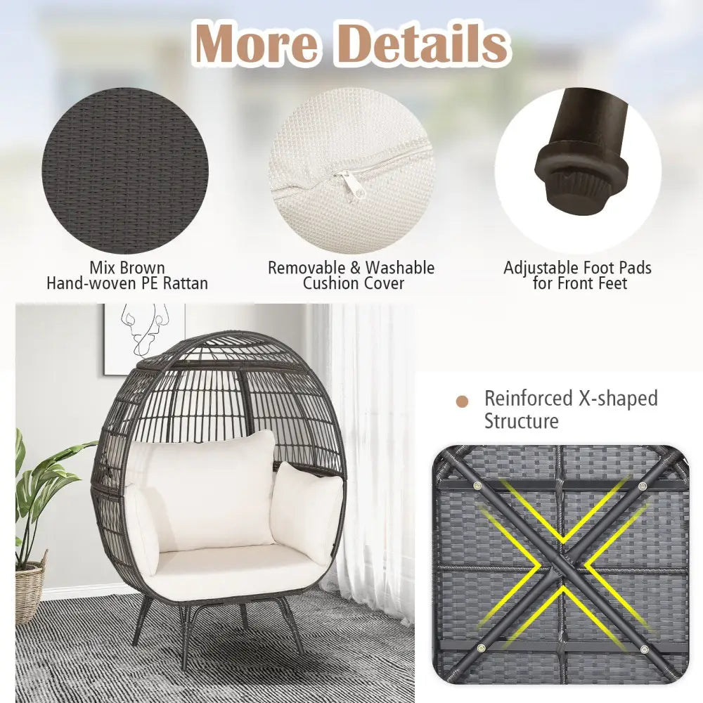 Oversized Patio Rattan Egg Lounge Chair with 4 Cushions-Brown - Brown - Outdoor Chaise Lounges